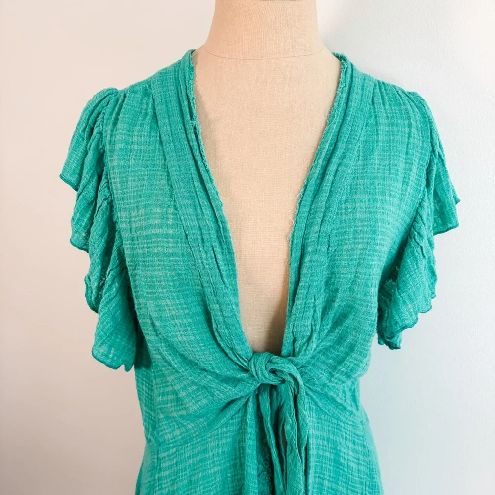 Free People One Angie Textured Gauze Front Tie Boho Top - Picture 12 of 15